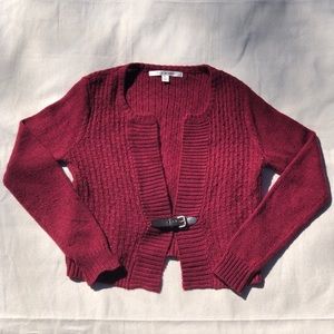 Berry Red Alpaca Wool Cardigan with Buckle Closure